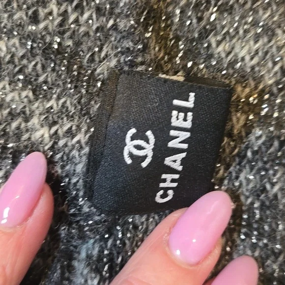 RARE Gray Metallic Accent Cardigan Sweater with Feather Accent Trim - Picture 3 of 16